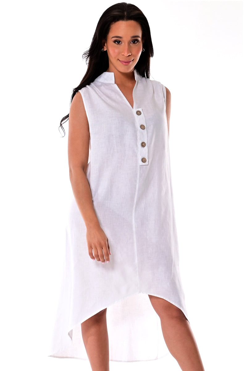 Azucar Ladies 100% Linen Sleeveless Dress w/Scalloped Hem in (3) Colors -LLD1729 - Casual Tropical Wear