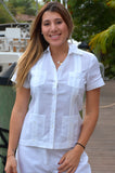 Ladies Guayabera Short Sleeve 4 Pockets Shirt in Linen by Azucar - Casual Tropical Wear