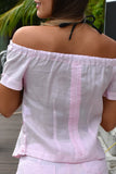 Ladies Guayabera Chacavana Off The Shoulder Blouse Short Sleeve 4 Pockets