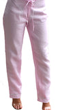 Azucar Ladies Linen Drawstring Lined Flat Front (2) Back Pocket Pants In pink - LLGP108