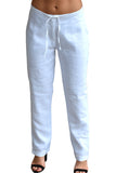 Azucar Ladies Linen Drawstring Lined Flat Front (2) Back Pocket Pants In white - LLGP108