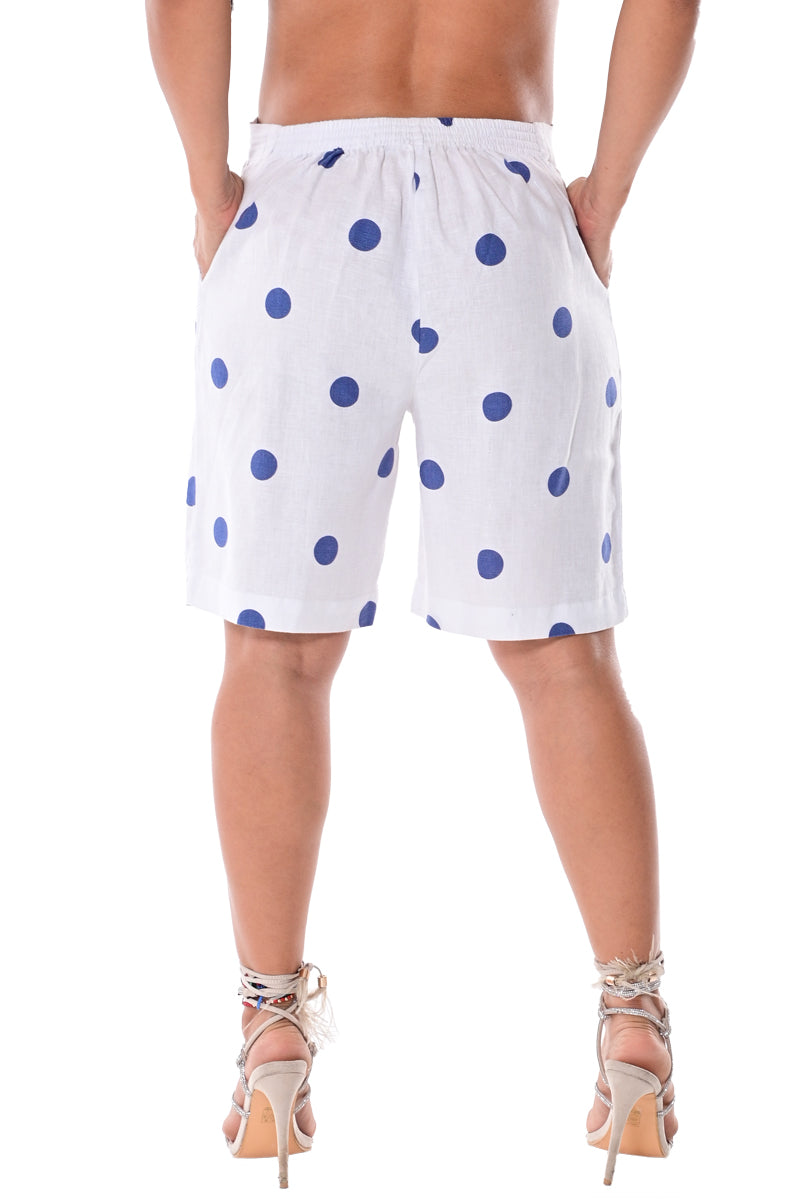 AZUCAR FLAT FRONT 2 POCKETS SHORTS 100% LINEN - white/blue back - LLH1727