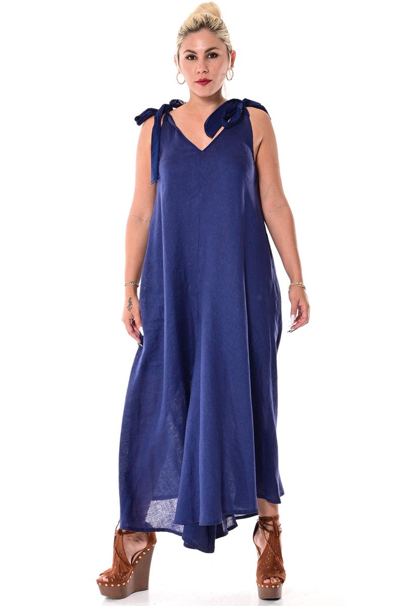 AZUCAR SLEEVELESS JUMPER 100% LINEN - blue on model - LLJ1335