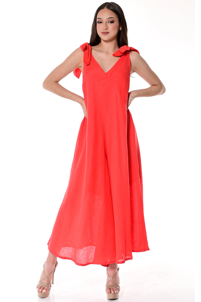 AZUCAR SLEEVELESS JUMPER 100% LINEN - red on model - LLJ1335