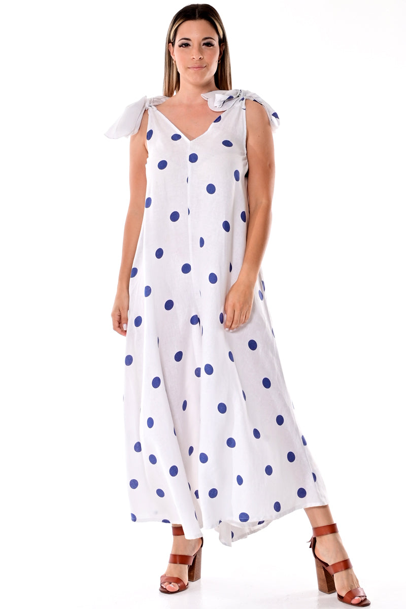 AZUCAR SLEEVELESS JUMPER 100% LINEN - white blue - LLJ1335
