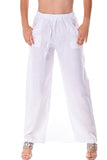 AZUCAR DRAW STRING PANTS 100% LINEN - white front view - LLP1313