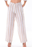 Azucar 100% Linen Casual Women's Drawstring Pants w/Wide Leg in Linen Stripped-LLP1317