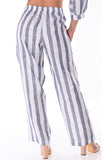 Azucar 100% Linen Casual Women's Drawstring Pants w/Wide Leg in Linen Stripped-LLP1317 - Casual Tropical Wear