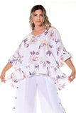 AZUCAR LADIES BUTTERFLY TOP WITH RUFFLES 100% LINEN - IN (3) COLORS - LLWB114 Floral