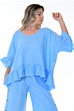 AZUCAR LADIES BUTTERFLY TOP WITH RUFFLES 100% LINEN - IN (3) COLORS - LLWB114