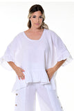 AZUCAR LADIES BUTTERFLY TOP WITH RUFFLES 100% LINEN - IN (3) COLORS - LLWB114 white