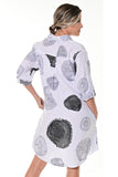 AZUCAR LADIES LONG SLEEVES PRINTED DRESS 100% LINEN - white black model back view - LLWD102