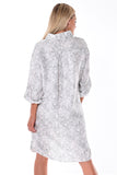 AZUCAR LADIES LONG SLEEVES PRINTED DRESS 100% LINEN - white back view on model  - LLWD102
