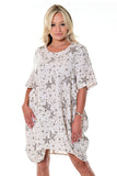 AZUCAR LADIES SHORT SLEEVES DRESS WITH POCKETS 100% LINEN - natural on model - LLWD105