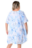 AZUCAR LADIES SHORT SLEEVES DRESS WITH POCKETS 100% LINEN - white lt blue back view - LLWD105