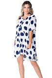 AZUCAR LADIES SHORT SLEEVES DRESS WITH POCKETS 100% LINEN - white navy on model - LLWD105