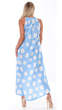 AZUCAR LADIES SLEEVELESS LONG HIGH LOW DRESS 100% LINEN - BLUE BACK VIEW - LLWD106