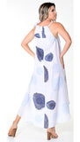 AZUCAR LADIES SLEEVELESS LONG HIGH LOW DRESS 100% LINEN - WHITE BLUE BACK VIEW  - LLWD106