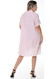 AZUCAR LADIES ROLL-UP SLEEVES HIGH LOW DRESS WITH FRONT POCKETS 100% LINEN - ivory peach back view - LLWD107