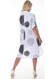 AZUCAR LADIES ROLL-UP SLEEVES HIGH LOW DRESS WITH FRONT POCKETS 100% LINEN - white black back view - LLWD107