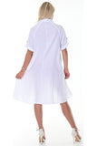 AZUCAR LADIES ROLL-UP SLEEVES HIGH LOW DRESS WITH FRONT POCKETS 100% LINEN - white back view - LLWD107