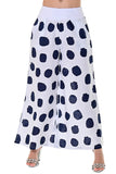 AZUCAR LADIES LONG LOOSE PANTS WITH POLKA DOTS 100% LINEN - white/navy on model - LLWP104
