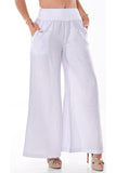 AZUCAR LADIES LONG LOOSE STRIPED PANTS WITH FRONT POCKETS 100% LINEN -white blue - LLWP113S