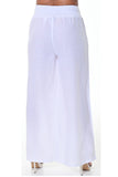 AZUCAR LADIES LONG LOOSE SOLID PANTS WITH FRONT POCKETS 100% LINEN - WHITE BACK VIEW - LLWP113