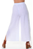 AZUCAR LADIES SOLID PANTS WITH ELASTIC WAIST BAND 100% LINEN - white back - LLWP116