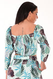 AZUCAR LADIES PRINTED LONG SLEEVES BLOUSE WITH LINING - on model back view LPB1704