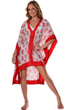 AZUCAR LADIES V-NECK TUNIC WITH ANCHOR PRINT - BEACH WEAR - White/red LPT1747