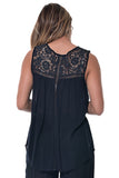 Azucar Ladies Rayon Laced Sleeveless Blouse - black on model back view - LRB1132