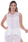 Azucar Ladies Rayon Laced Sleeveless Blouse - ivory on model - LRB1132