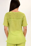 Azucar Ladies Woven Laced Short Sleeved Blouse - lime back on model LRPB154