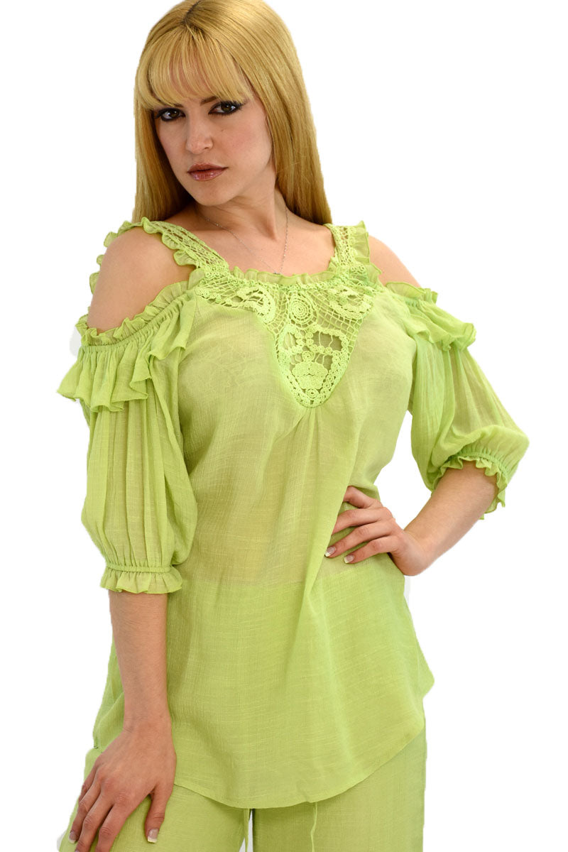 Azucar Ladies Cold Shoulder Crochet Lace Blouse - LRPB300 - Casual Tropical Wear