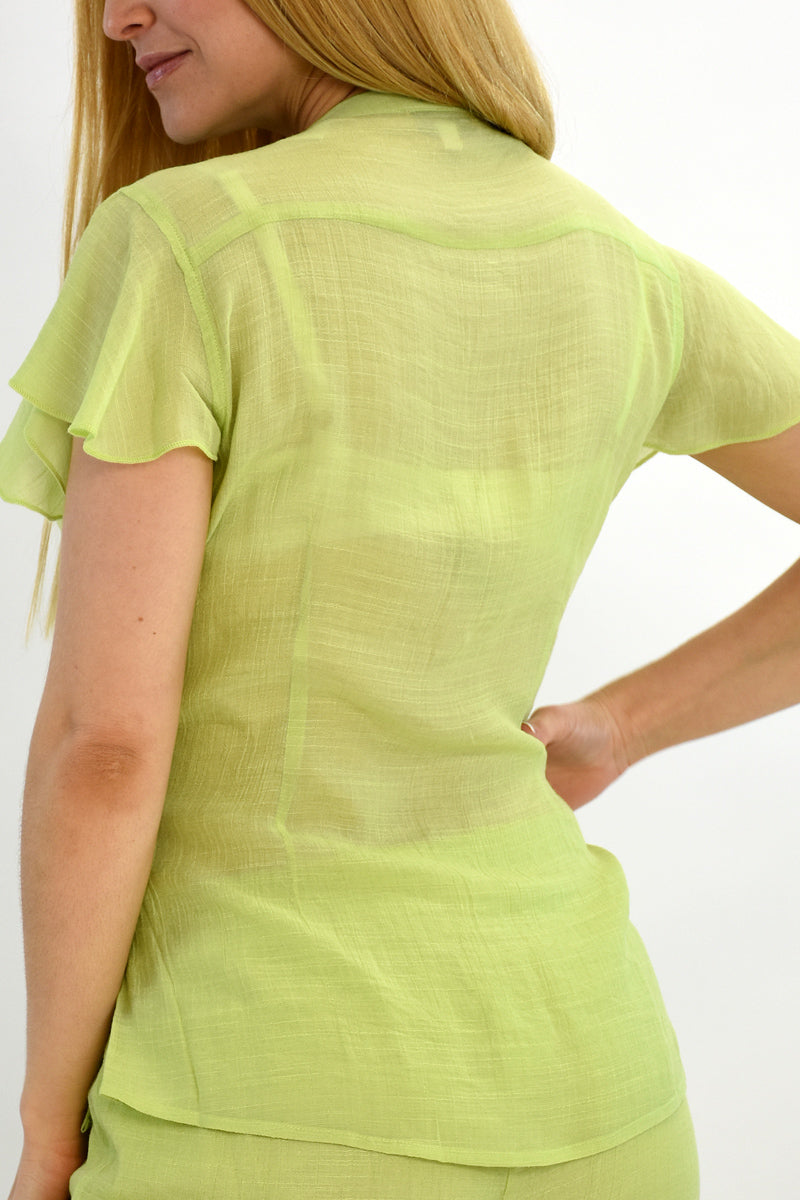 Azucar Ladies Pin-Tucked Short Sleeve Blouse - back view LRPB307