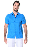 Bohio Guayabera Shirt For Men - Classic Linen Chacavana (4) Pocket Short Sleeve in ROYAL FRONT  - LS499