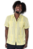 Bohio Guayabera Shirt For Men - Classic Linen Chacavana (4) Pocket Short Sleeve YELLLOW FRONT - LS499