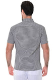 Bohio Mens Guayabera Style Gingham Pattern Cuban Shirt - Button Up Short Sleeve - black back MCG1372