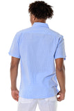 Bohio Mens Guayabera Style Gingham Pattern Cuban Shirt - Button Up Short Sleeve - lt blue back MCG1372
