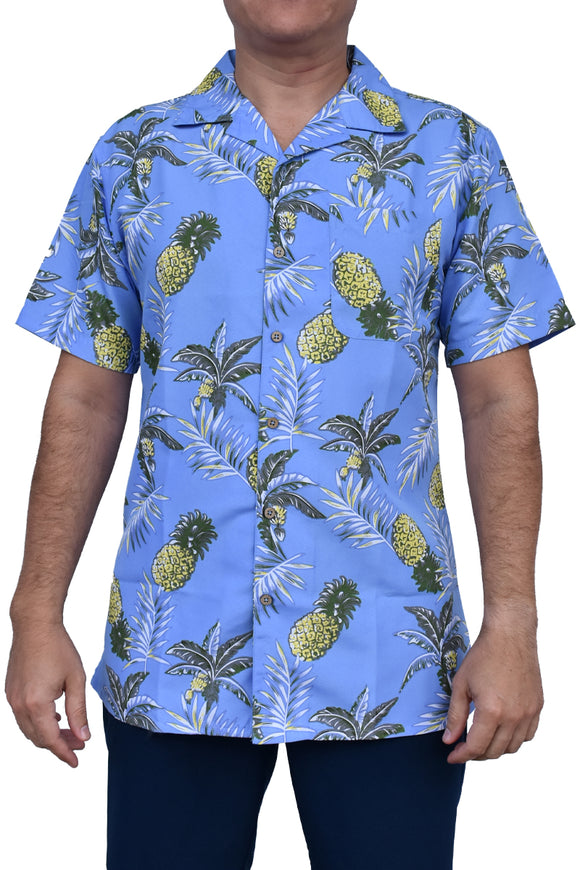 Bohio Men's Short Sleeve Button Down Shirt in Pineapple Print -Blue -MCS1619