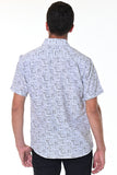 Bohio Men's Short Sleeve Button Down Shirt w/Pocket Crosshatch Print - White/Black-MCS1632 - Casual Tropical Wear