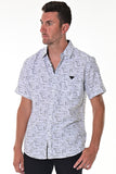 Bohio Men's Short Sleeve Button Down Shirt w/Pocket Crosshatch Print - White/Black-MCS1632