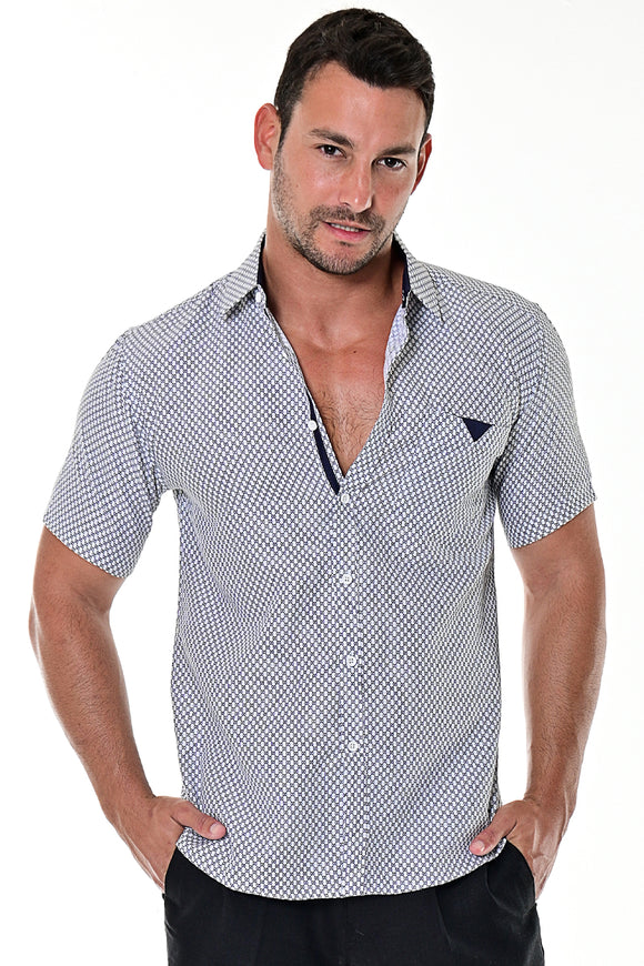 Bohio Men's Short Sleeve Button Down Shirt White/Black - MCS1634