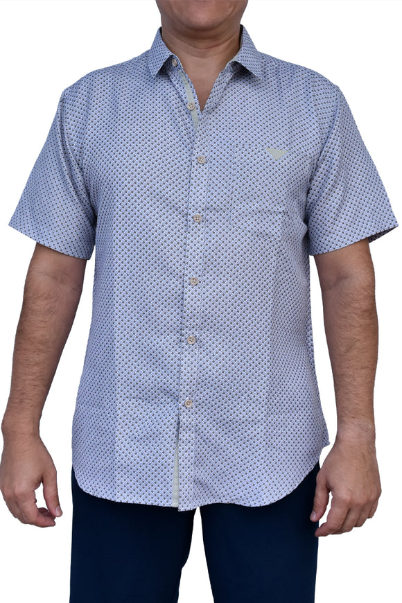BOHIO Men's Casual Design Print Short Sleeve Shirt - Beige - MCS1954