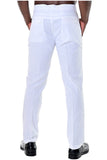 Bohio Mens Cotton Spandex Summer Casual Beach Dress Pant - Flat Front - in (4) Colors - MCSP486 - BACK WHITE