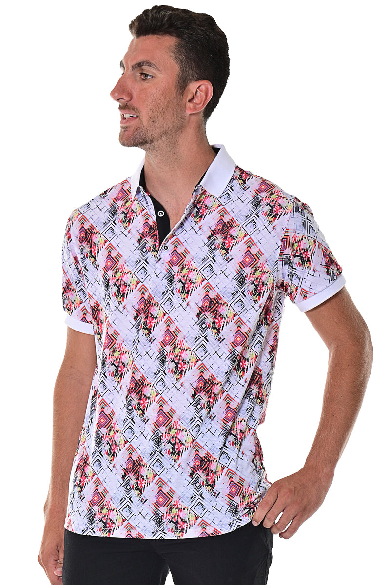 Bohio Men's Polo Shirt Short Sleeve Modern Pattern Golf Black/Red -MKT1560 - Casual Tropical Wear