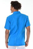 Men's Guayabera 100% Linen Embroidered Panel Fancy Cuban Chacabana Shirt  | BOHIO MLG1272 - Casual Tropical Wear