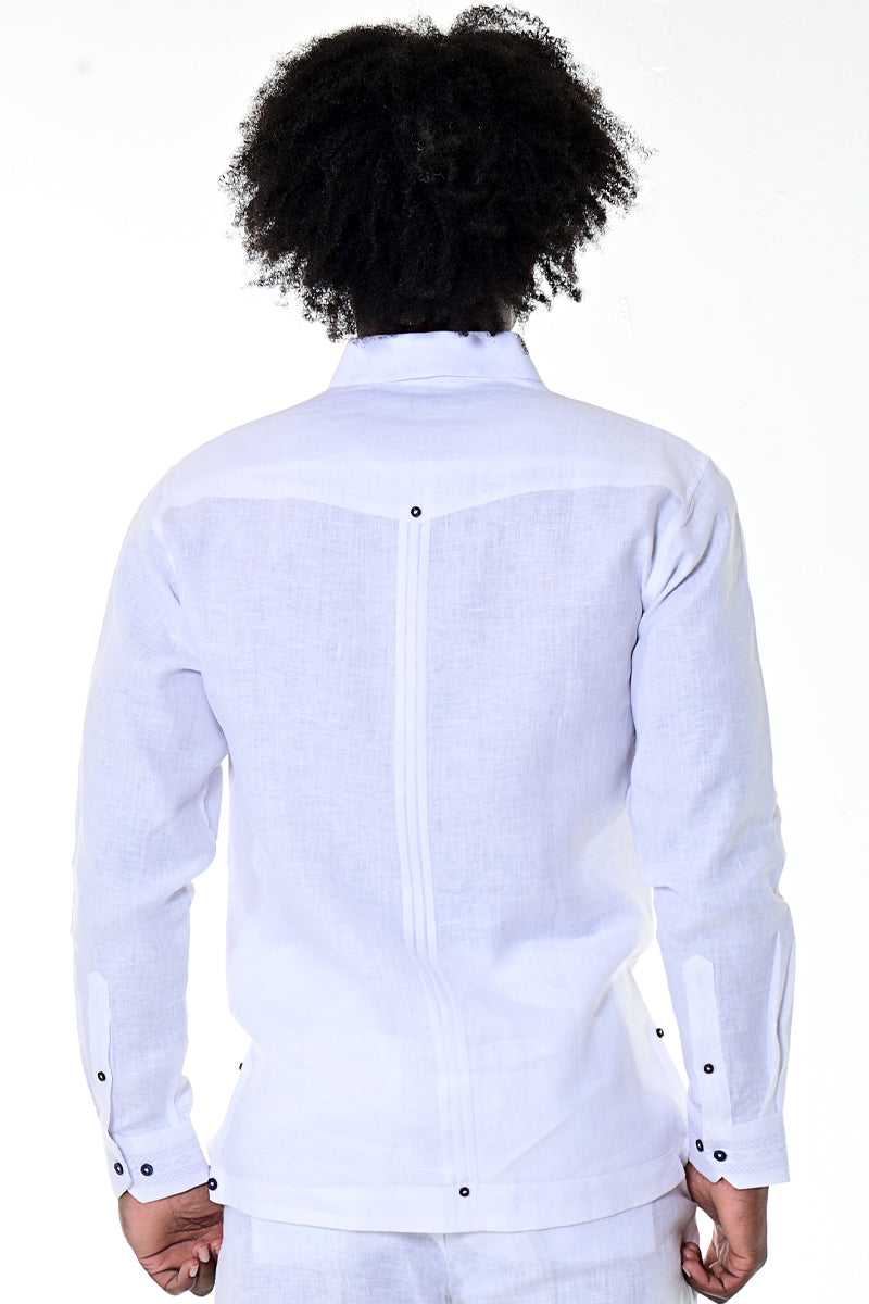 BOHIO MENS FANCY GUAYABERA SHIRT STYLE BUTTON UP 100% LINEN - White back - MLG1415