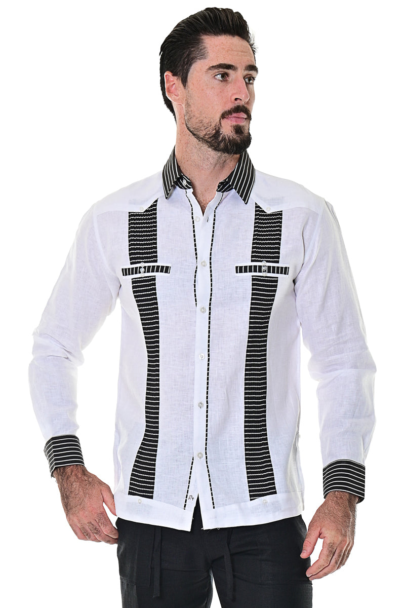 BOHIO MENS FANCY GUAYABERA CHACAVANA SHIRT 100% LINEN - IN (4) COLORS - MLG1418